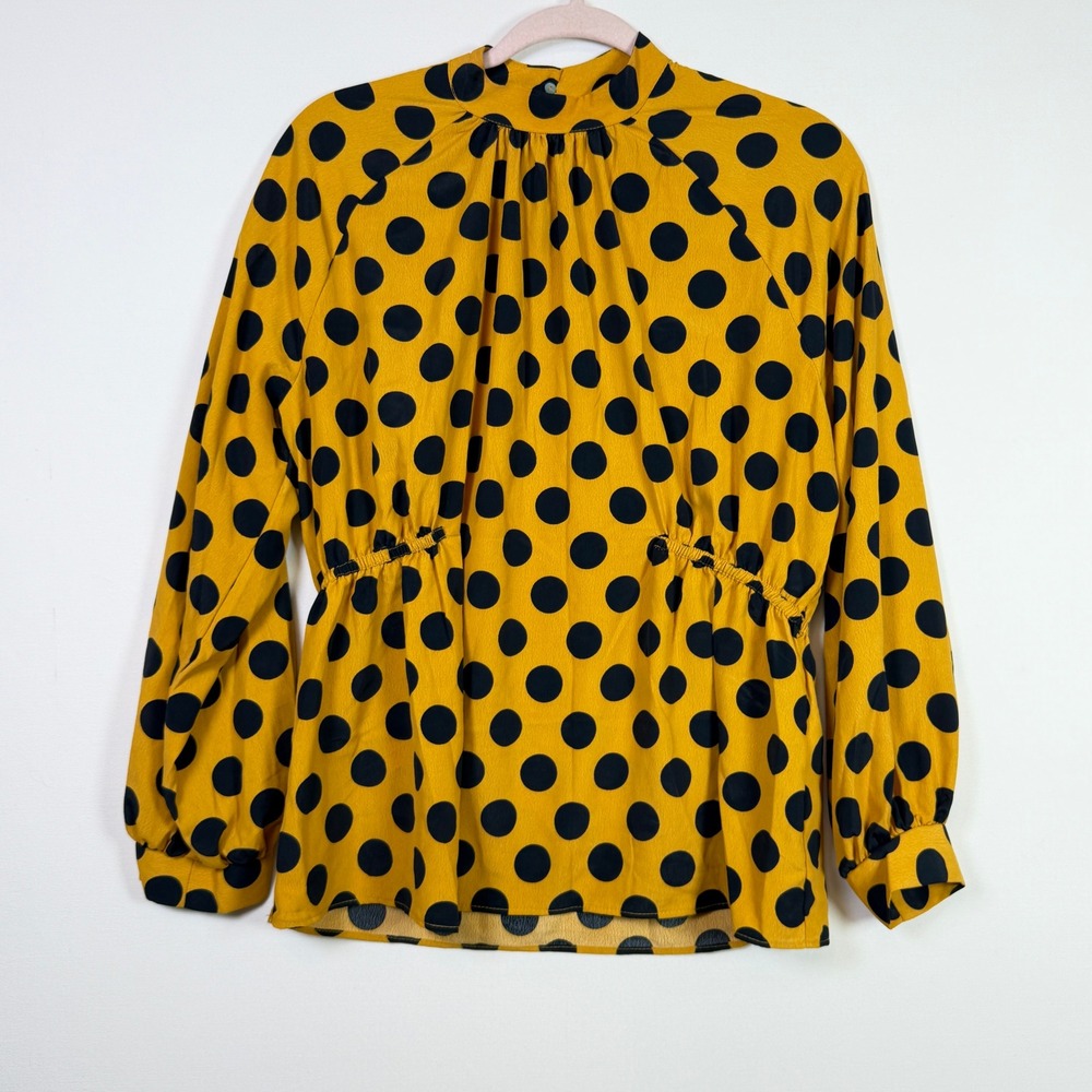 ZARA BASIC Yellow Polka Dot High Neck Elastic Waist Blouse M - Picture 1 of 6